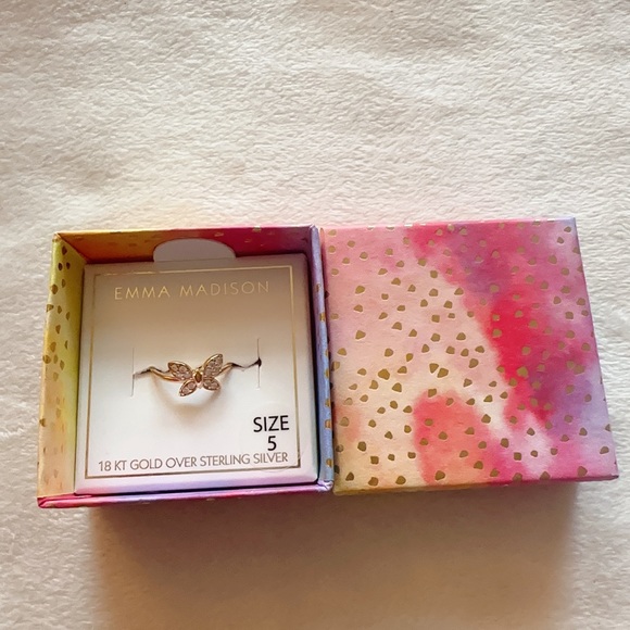 Emma Madison 18kt gold over sterling silver butterfly diamond prave Ring Size 5 - Picture 8 of 8